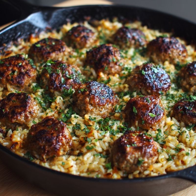 Ultimate Honey Garlic Meatball Rice Bake