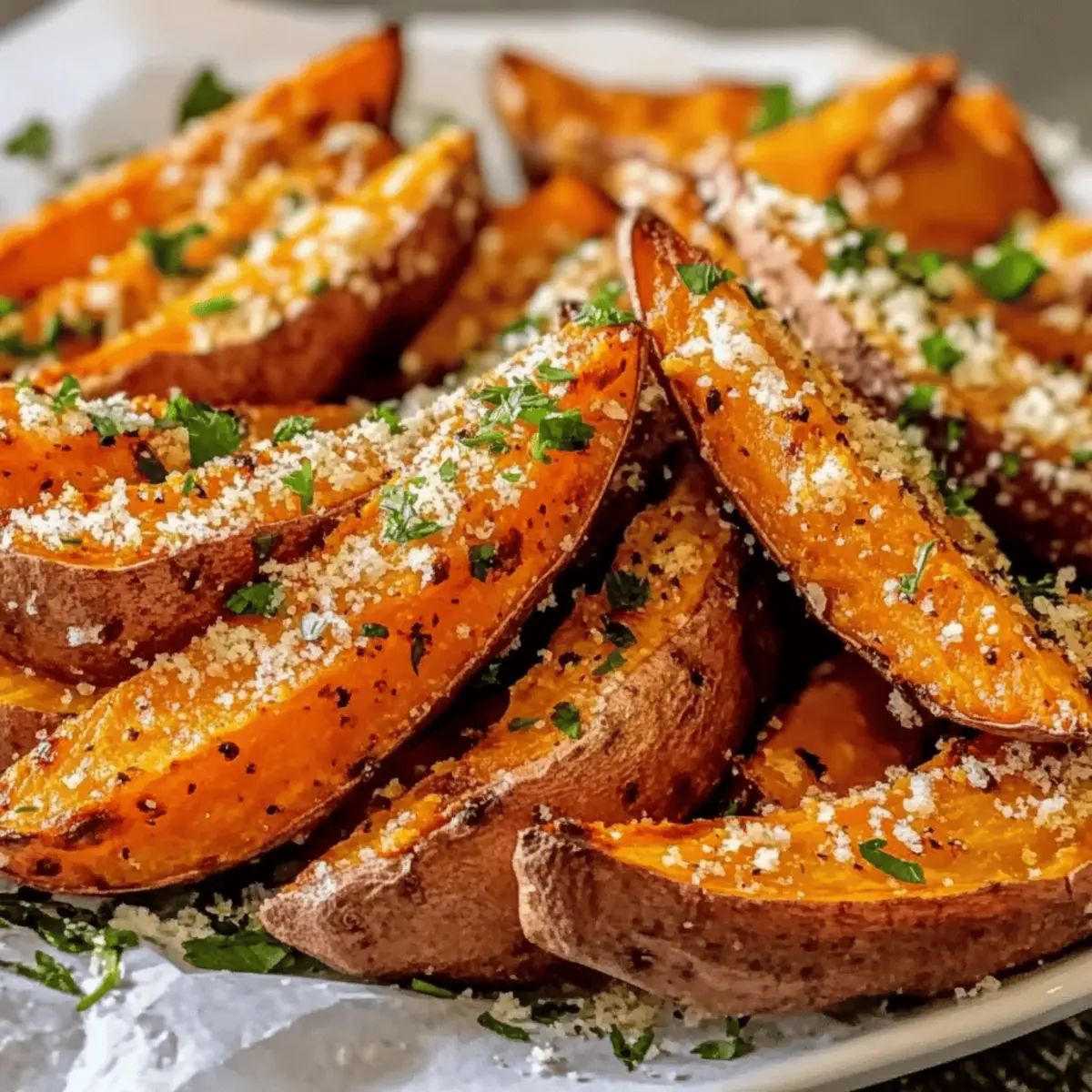 Wholesome Garlic Parmesan Sweet Potato Wedges