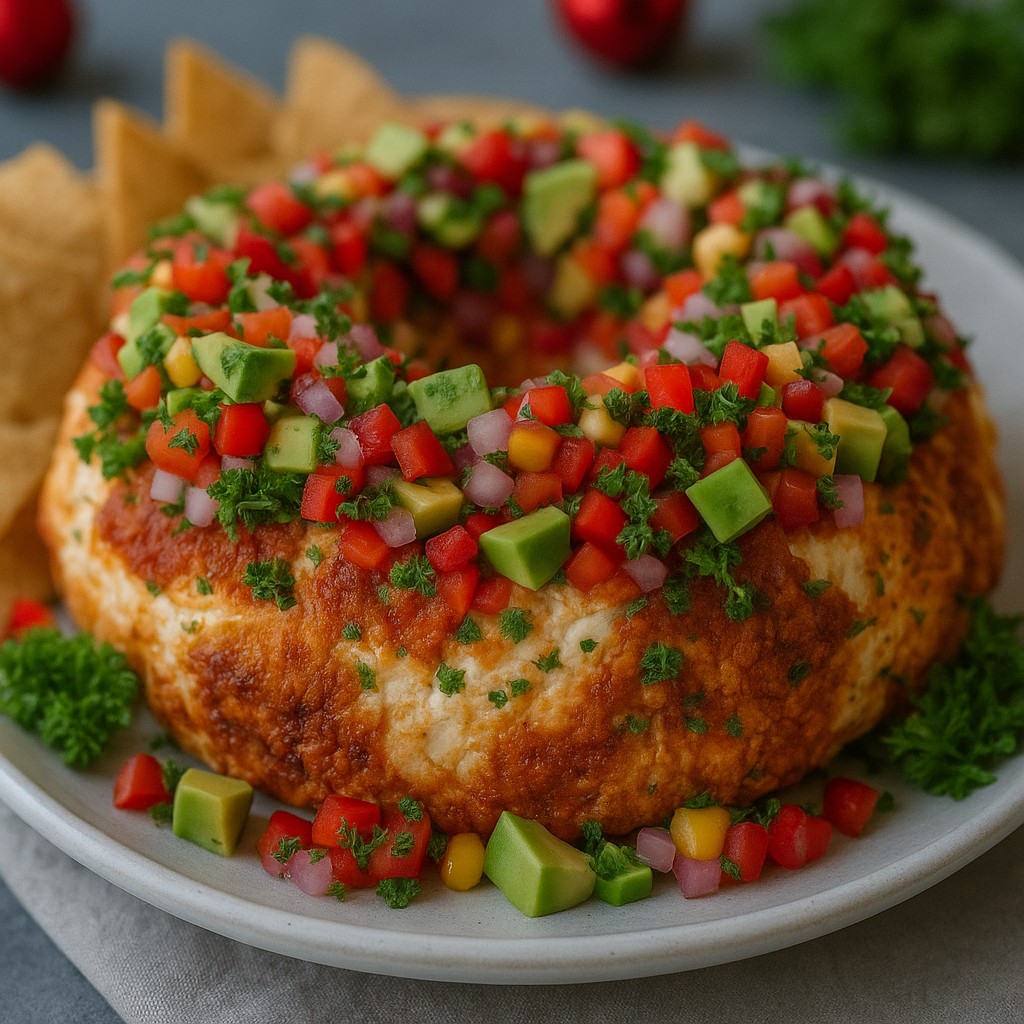 Delicious Christmas Taco Cheese Ball Wreath