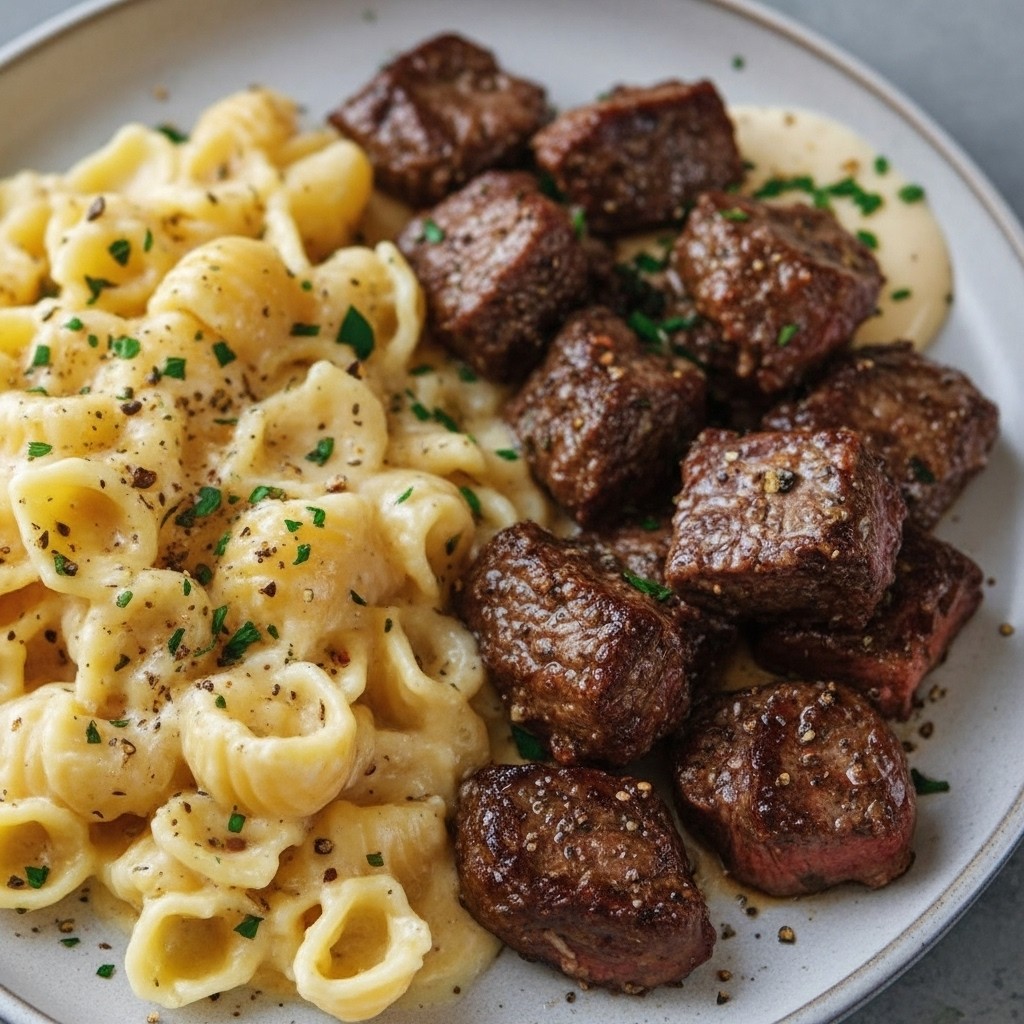 Hearty Steak Bites And Shell Pasta