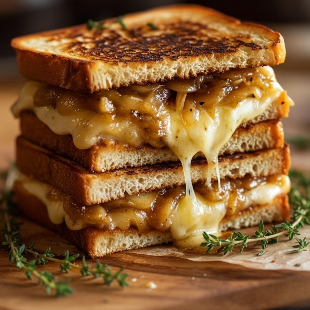 Cozy Pear And Apple Grilled Cheese With Caramelized Onions