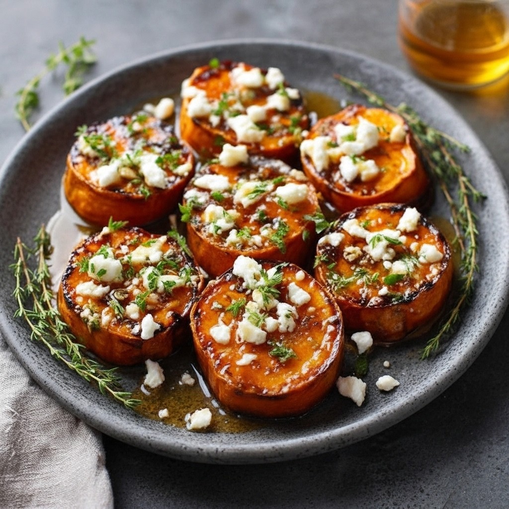 Roasted Sweet Potato Rounds With Honey And Feta