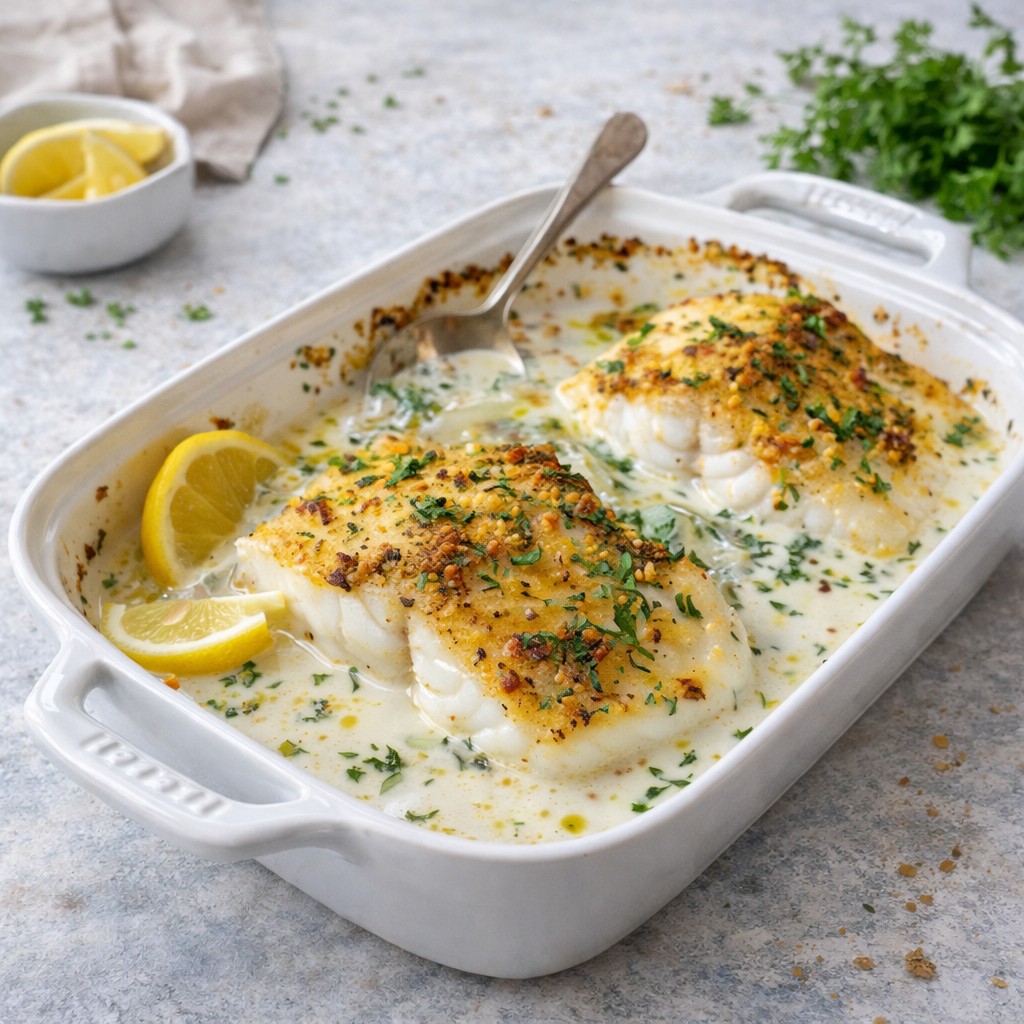 Baked Cod in Coconut Lemon Cream Sauce